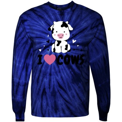 I Love Cows Heart Tie-Dye Long Sleeve Shirt