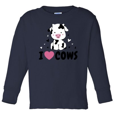 I Love Cows Heart Toddler Long Sleeve Shirt