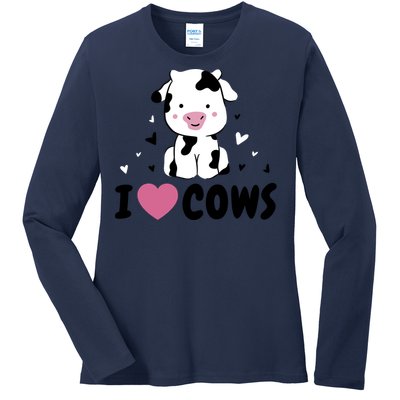 I Love Cows Heart Ladies Long Sleeve Shirt