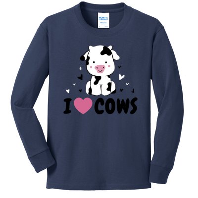 I Love Cows Heart Kids Long Sleeve Shirt