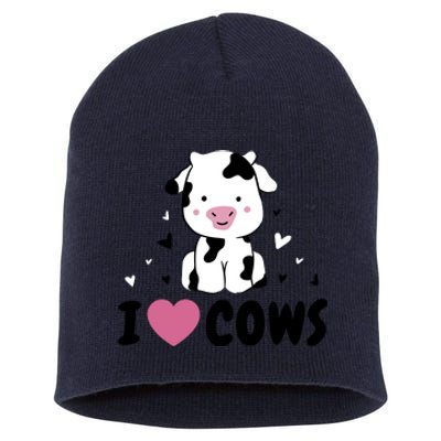 I Love Cows Heart Short Acrylic Beanie