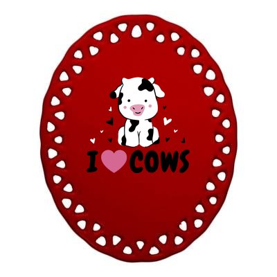 I Love Cows Heart Ceramic Oval Ornament