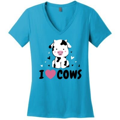 I Love Cows Heart Women's V-Neck T-Shirt