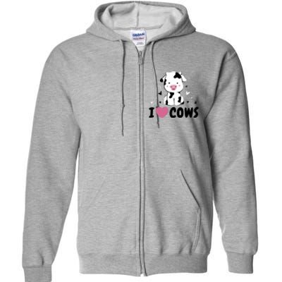 I Love Cows Heart Full Zip Hoodie