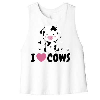 I Love Cows Heart Women's Racerback Cropped Tank