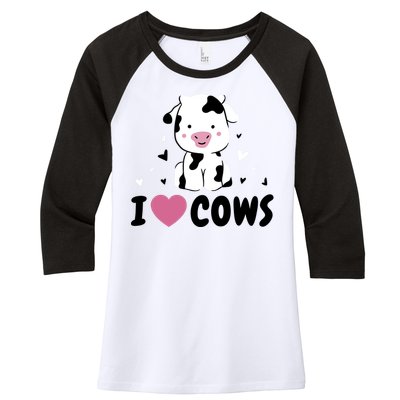 I Love Cows Heart Women's Tri-Blend 3/4-Sleeve Raglan Shirt