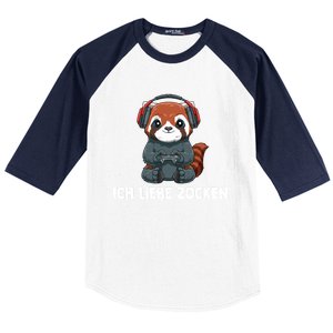 I Love Computer Gaming Gaming Red Panda Gift Baseball Sleeve Shirt