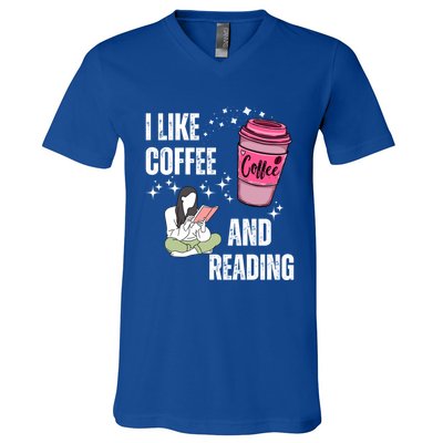 I Like Coffee And Reading For Coffee Lovers Present Gift V-Neck T-Shirt