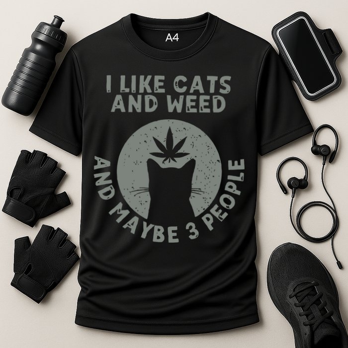 I Like Cats And Weed And Maybe 3 People 420 Day cannabis Cooling Performance Crew T-Shirt