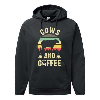 I like Cows & Coffee Funny vintage Pet theme lover Performance Fleece Hoodie