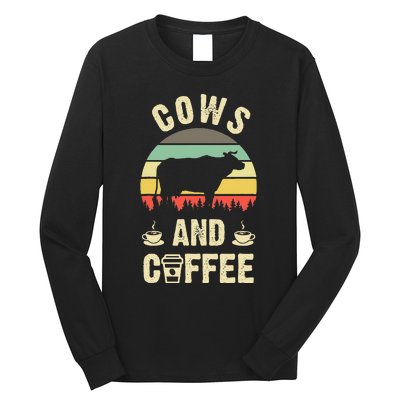 I like Cows & Coffee Funny vintage Pet theme lover Long Sleeve Shirt