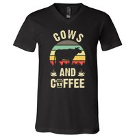 I like Cows & Coffee Funny vintage Pet theme lover V-Neck T-Shirt