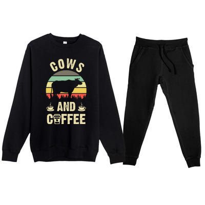 I like Cows & Coffee Funny vintage Pet theme lover Premium Crewneck Sweatsuit Set