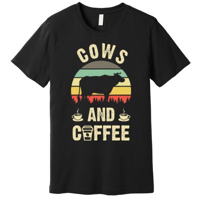 I like Cows & Coffee Funny vintage Pet theme lover Premium T-Shirt