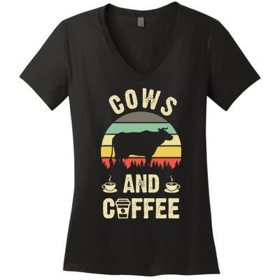 I like Cows & Coffee Funny vintage Pet theme lover Women's V-Neck T-Shirt