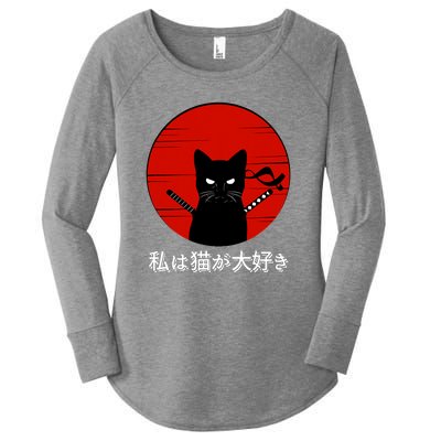 I Love Cats Japanese Sunset Samurai Cat Kitten Lover Women's Perfect Tri Tunic Long Sleeve Shirt