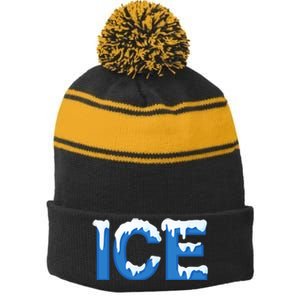 Ice Logo Costume Stripe Pom Pom Beanie