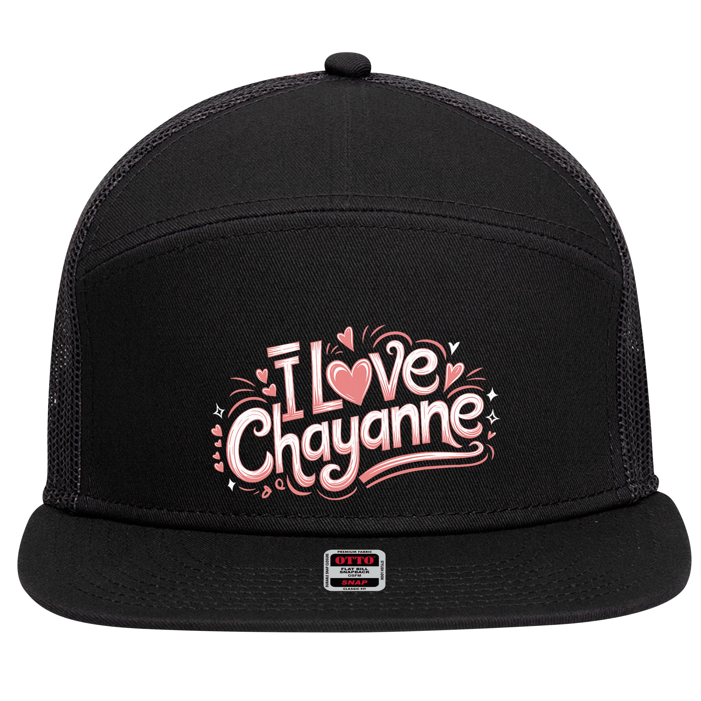 I Love Chayanne Girlfriend Boyfriend Couples First Name 7 Panel Mesh Trucker Snapback Hat