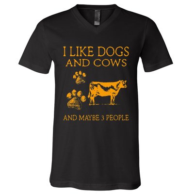 I Like Cows And Maybe Like 3 People Cow Farmer Retro V-Neck T-Shirt