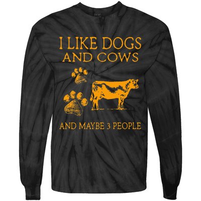 I Like Cows And Maybe Like 3 People Cow Farmer Retro Tie-Dye Long Sleeve Shirt