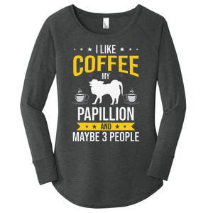 I Like Coffee Papillion Maybe 3 People Dog Lover Women's Perfect Tri Tunic Long Sleeve Shirt