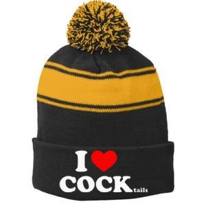 I Love Cocktails I Heart Cocktail Funny Drinking Party Stripe Pom Pom Beanie