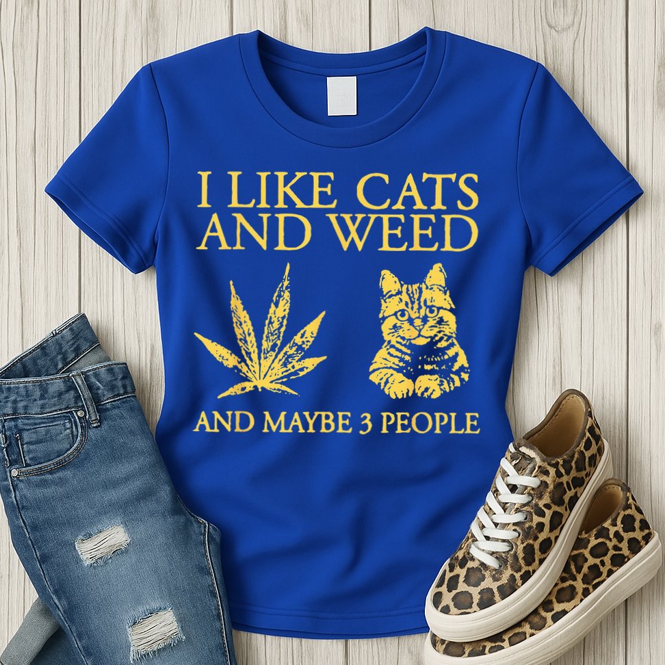 I Like Cats And Weed And Maybe 3 People Womens T-Shirt