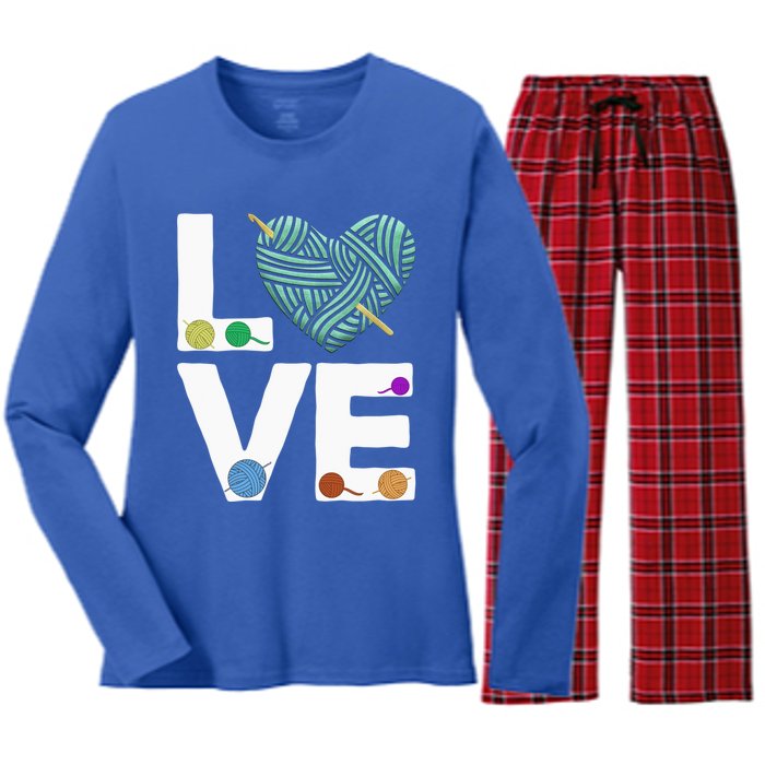 I Love Crochet And Knitting Great Gift Funny Crocheting Lover Gift Women's Long Sleeve Flannel Pajama Set 