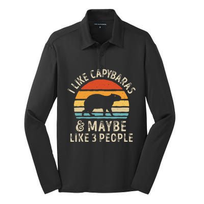 I Like Capybaras And Maybe 3 People Funny Capybara Lover Silk Touch Performance Long Sleeve Polo