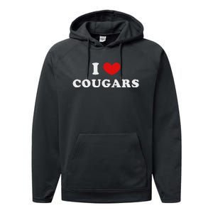 I Love Cougars I Heart Cougars Performance Fleece Hoodie