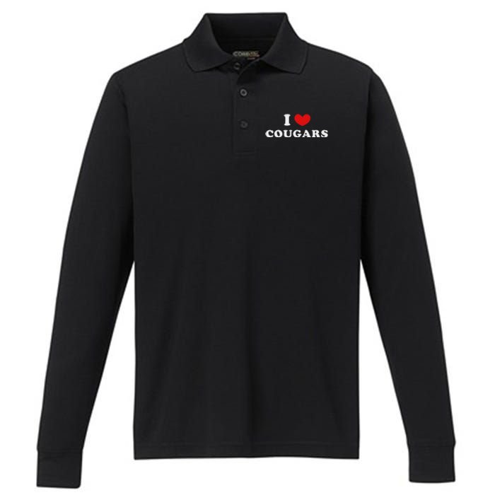 I Love Cougars I Heart Cougars Performance Long Sleeve Polo