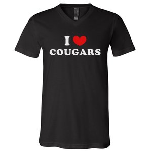 I Love Cougars I Heart Cougars V-Neck T-Shirt