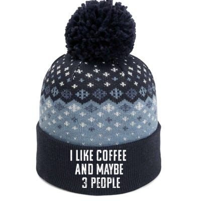 I Like Coffee And Maybe Three People Vintage Used Look The Baniff Cuffed Pom Beanie