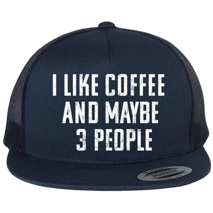 I Like Coffee And Maybe Three People Vintage Used Look Flat Bill Trucker Hat