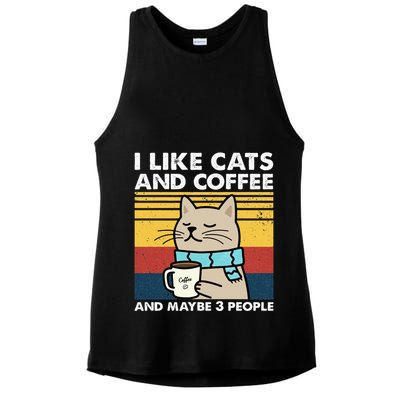 I Like Cats And Coffee And Maybe 3 People Retro Coffee Lover Ladies PosiCharge Tri-Blend Wicking Tank