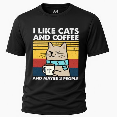 I Like Cats And Coffee And Maybe 3 People Retro Coffee Lover Performance Shirt