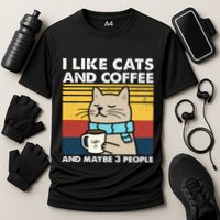 I Like Cats And Coffee And Maybe 3 People Retro Coffee Lover Cooling Performance Crew T-Shirt