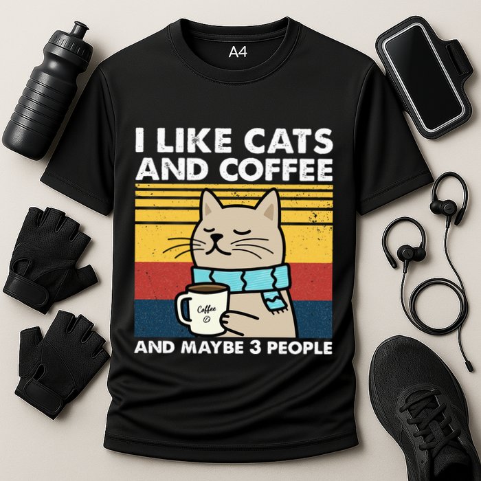 I Like Cats And Coffee And Maybe 3 People Retro Coffee Lover Cooling Performance Crew T-Shirt