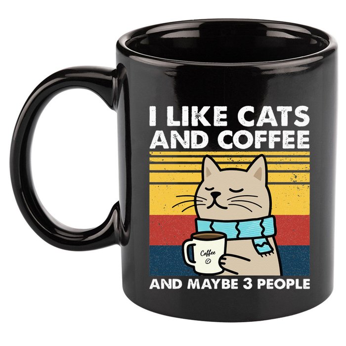I Like Cats And Coffee And Maybe 3 People Retro Coffee Lover 11oz C Handle Ceramic Mug