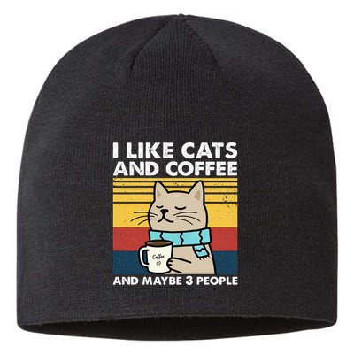 I Like Cats And Coffee And Maybe 3 People Retro Coffee Lover Sustainable Beanie