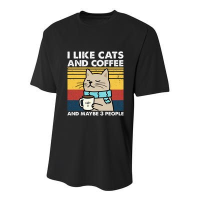 I Like Cats And Coffee And Maybe 3 People Retro Coffee Lover Youth Performance Sprint T-Shirt