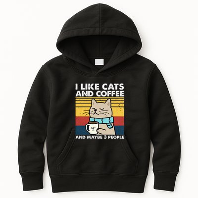 I Like Cats And Coffee And Maybe 3 People Retro Coffee Lover Kids Hoodie