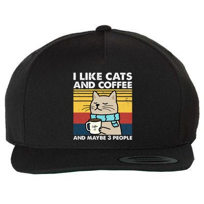 I Like Cats And Coffee And Maybe 3 People Retro Coffee Lover Wool Snapback Cap