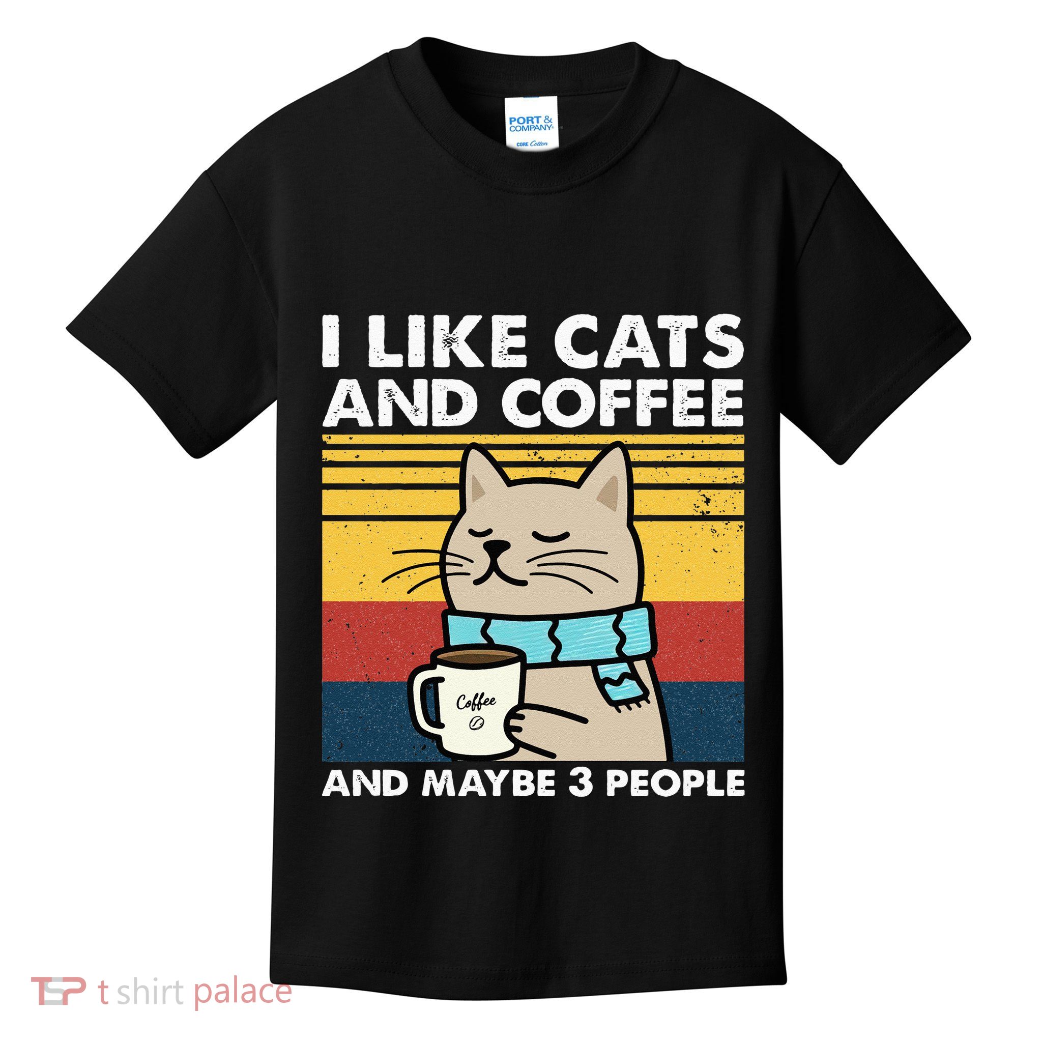 I Like Cats And Coffee And Maybe 3 People Retro Coffee Lover Kids T-Shirt