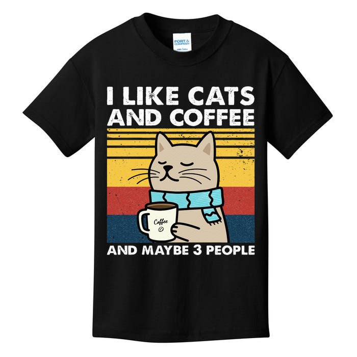 I Like Cats And Coffee And Maybe 3 People Retro Coffee Lover Kids T-Shirt