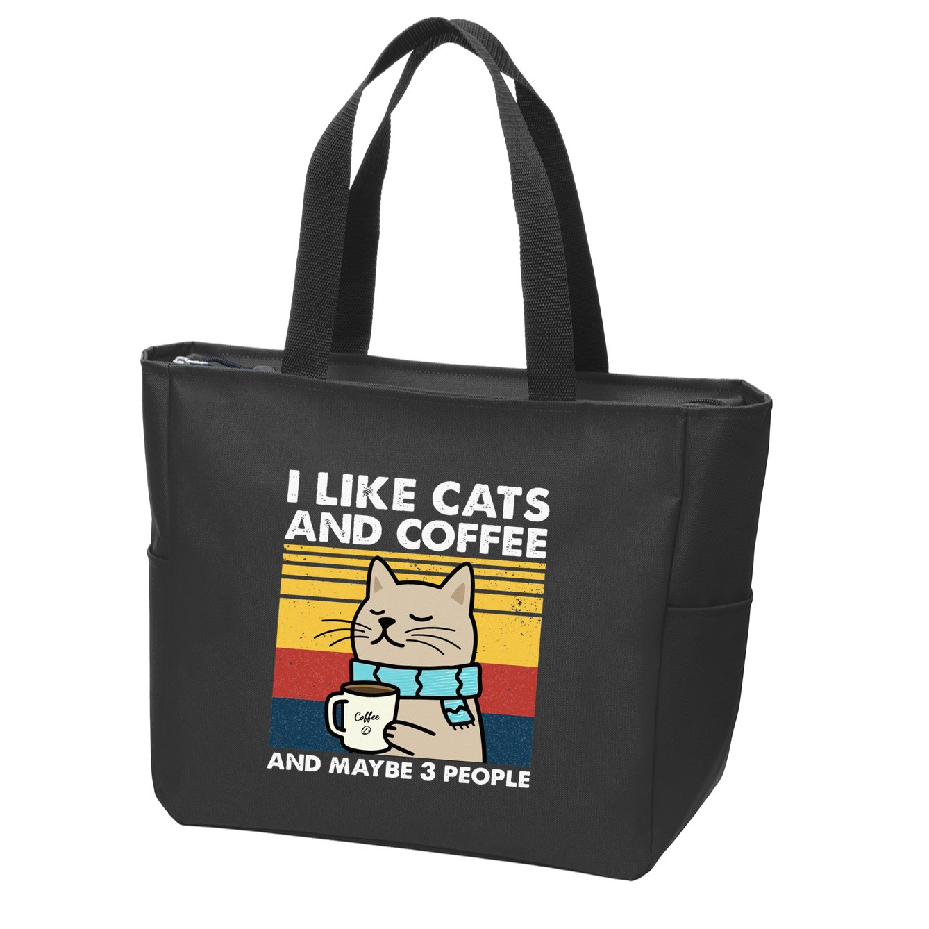 I Like Cats And Coffee And Maybe 3 People Retro Coffee Lover Zip Tote Bag