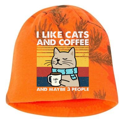 I Like Cats And Coffee And Maybe 3 People Retro Coffee Lover Kati - Camo Knit Beanie