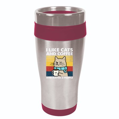 I Like Cats And Coffee And Maybe 3 People Retro Coffee Lover 16oz Travel Tumbler