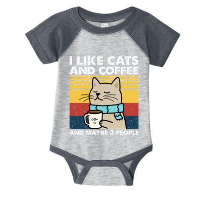 I Like Cats And Coffee And Maybe 3 People Retro Coffee Lover Infant Baby Jersey Bodysuit