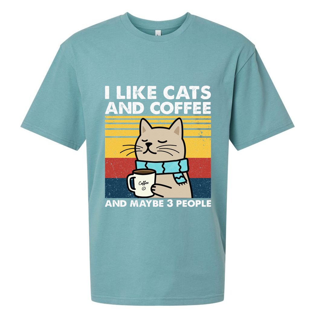 I Like Cats And Coffee And Maybe 3 People Retro Coffee Lover Sueded Cloud Jersey T-Shirt